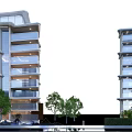 Modern Detached Villa With Large Glass Windows Balconies Surrounding Trees And Water Features