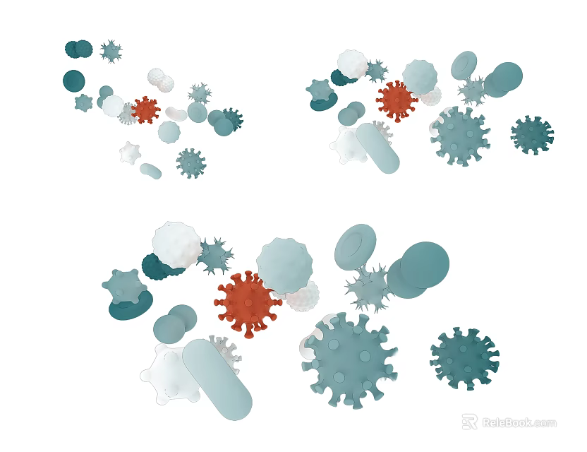 Scientists Studying Colorful Virus Microbes With Different Shapes And Structures 3d model 
