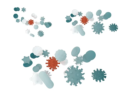 Scientists Studying Colorful Virus Microbes With Different Shapes And Structures 3d model
