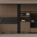 Modern Shoe Cabinet With Wooden Storage Compartments Decorative Vase And Hanging Rack