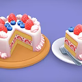 Delicious Fresh Layered Cream Cake Topped With Strawberries And Blueberries Sliced