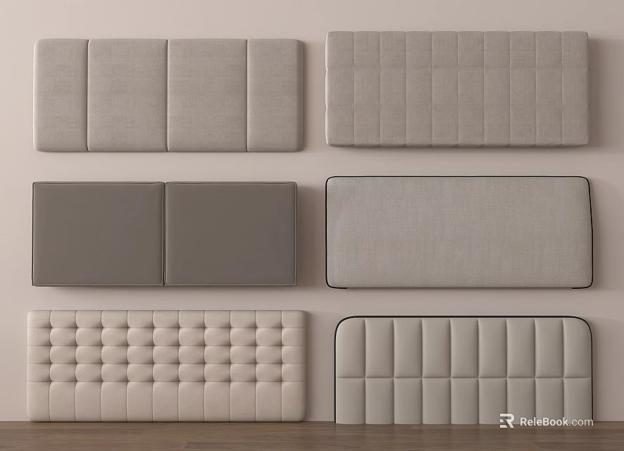 Upholstered Bed Headboards in Gray and Beige with Various Tufted Patterns and Panel Designs 3d model