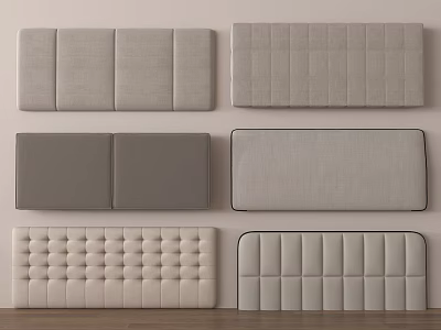 Upholstered Bed Headboards in Gray and Beige with Various Tufted Patterns and Panel Designs 3d model