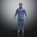 Mannequin Wearing Red Beanie Blue White Plaid Shirt Blue Jeans And Orange Shoes