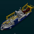 Work Vessel With Blue White Hull Yellow Cranes and Deck Equipment 3d model