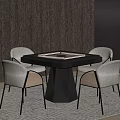 Modern Entertainment Table With Chessboard Top And Four Light Dark Chairs 3d model