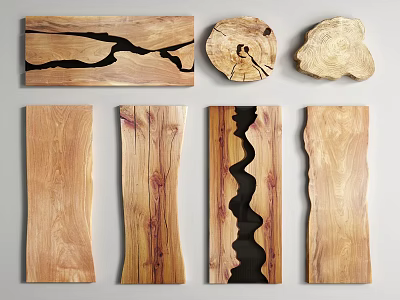 Artisan Crafted Wood and Stone Decorative Slabs with Natural Patterns and Unique Shapes 3d model