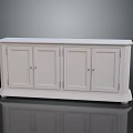 White Storage Cabinet With Four Doors And Modern Minimalist Leg Design