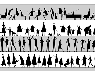 Various People Silhouettes In Different Poses Walking Standing And Interacting Together 3d model