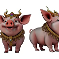 Two Pink Reptile Figurines Adorned With Golden Crowns And Necklaces