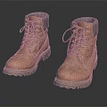 Brown Leather Work Boots With Lace Up Design Thick Soles And Gray Cuffs