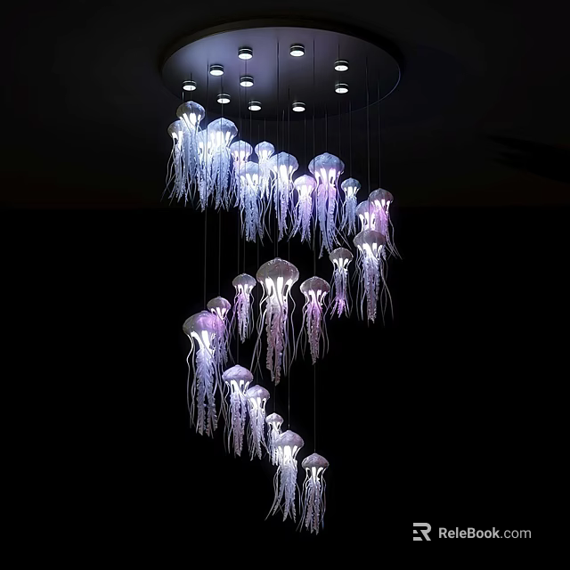 Modern Jellyfish Chandelier With Hanging LED Lights And Transparent Tentacles Design 3d model 