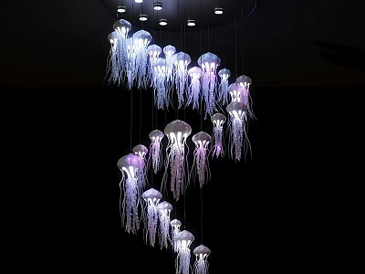 Modern Jellyfish Chandelier With Hanging LED Lights And Transparent Tentacles Design 3d model
