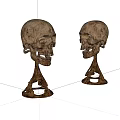 Two Detailed Skull Sculpture Carving With Metal Stand Handcrafted Artwork