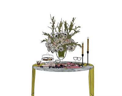 Modern Tableware Dining Table Knife and Fork Bowl and Dish Cup Tableware Cloth Vase Flower Fruit Cake Food 3d model