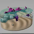 Pink Aquatic Animals Swimming in Blue Water with Ice Blocks and Sandy Bottom