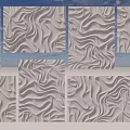 Wave Pattern Wall Panel Design For Modern Interior With Sofa And Red Lighting