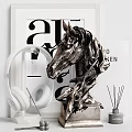 Decorative Ornament Set With Horse Head Sculpture Ceramic Vase Dried Pampas Grass And Headphone Stand