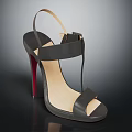 Black Leather T-Strap High Heel Sandals With Stylish Design And Red Heel