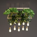 Green Foliage Decorative Chandelier With Wooden Frame And Glass Light Bulbs