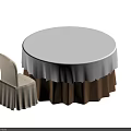 Elegant Round Dining Table and Chair Set with White Brown Tablecloth Cover Design 3d model