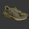Beige And Gray Running Shoes With N Logo Gold Sole And Lace Up Design