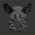 Realistic Detailed Fluffy Bee With Transparent Wings On Dark Background