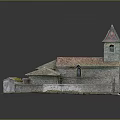 Historical Stone Building Model With Red Tiled Roof Tower Spire And Green Grass Courtyard