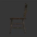 Vintage Wooden Chair With Carved Backrest Straight Legs And Visible Wood Grain