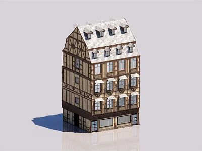 Traditional European Timber Framed Building With Multiple Floors And Gabled Roof 3d model