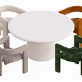 Modern Round White Dining Table With Colorful Armchairs Set For Home Interior 3d model