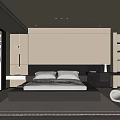 Modern Minimalist Bedroom Interior With Large Bed Wooden Floor Desk And Chair