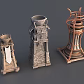 Three Different Styles Decorative Tower Models With Stone Metal And Structural Details