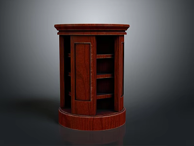 Mahogany Round Wooden Cabinet With Door And Multiple Shelves Home Furniture Design 3d model