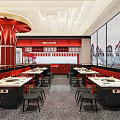 Red Themed Modern Hotpot Restaurant Interior With Dining Tables And Chairs Design