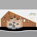Showroom Exhibition With Golden Geometric Background Wall Medals Certificates White Stands And Black Products