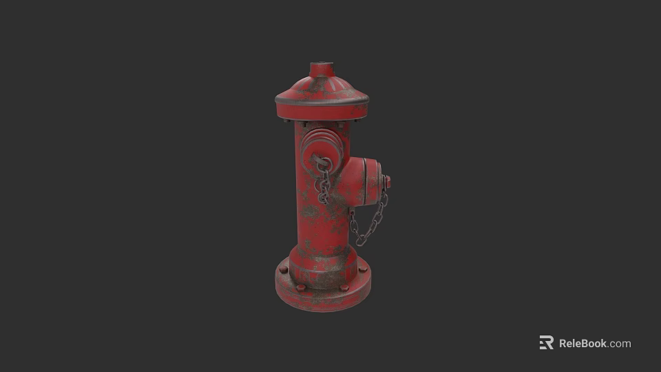 Red Rusty Fire Hydrant With Chain As Road Infrastructure Component 3d model 