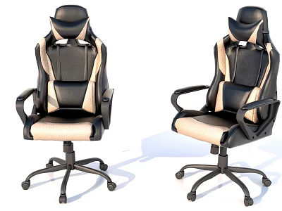 Black And Beige Leather Office Chair With High Back Ergonomic Design And Swivel Caster Base 3d model