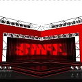 Professional Stage Lighting Equipment with Red Background and Logo on Concert Stage