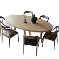 Modern Wooden Round Dining Table Set With Four Chairs And Black Vase Decor