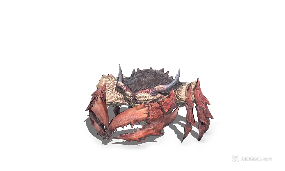 Aquatic Animal Crab 3D Model With Red Claws Black Carapace And Spikes 3d model 