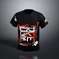Black Short Sleeve T-Shirt With Red And White Graphic Design Elements For Daily Use