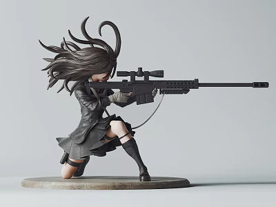Modern game character blocking girl 3d model