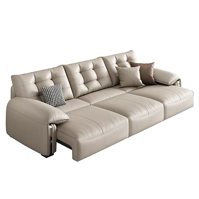 Comfortable Beige Leather Sectional Sofa With Modern Design And Plush Pillows 3d model