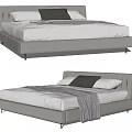 Modern Double Bed Design With Upholstered Headboard Gray White Bedding 3d model