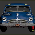Blue Vintage Car With FABULOS NET SPECTACULAR POWER V8 Decals And Red Wheels
