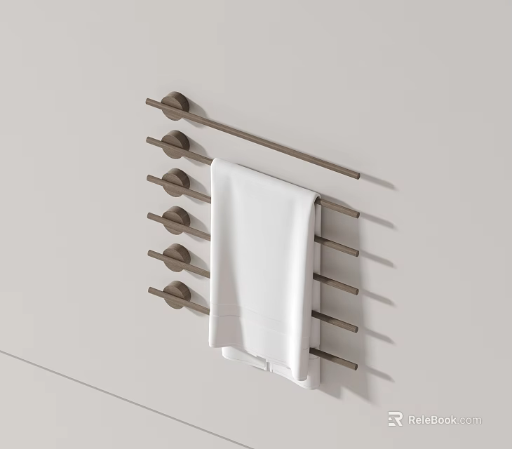 Modern Bathroom Accessories Wall Mounted Towel Rack with Multiple Hooks and White Towel 3d model 