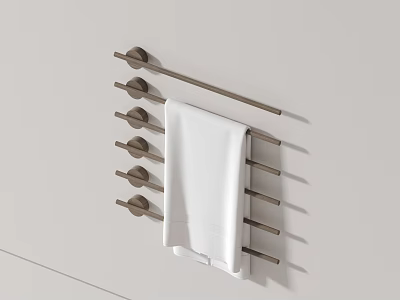 Modern Bathroom Accessories Wall Mounted Towel Rack with Multiple Hooks and White Towel 3d model