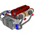 Heavy Duty Industrial Mechanical Equipment With Red Body Silver Radiator Blue Pipes And Turbo Fans