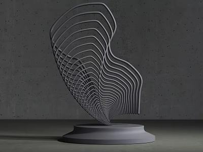 Modern Sculptural Carving With Curved Layered Lines On Circular Base Against Concrete Wall Background 3d model